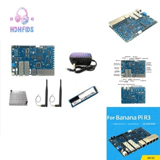 บอร์ดทดลองเราเตอร์ Banana PI BPI-R3 MT7986 2GB+8GB EMMC 2XSFP พร้อม 256G SSD และเสาอากาศ 2 เสา สีฟ้า PCB และบอร์ดเราเตอร์โลหะ ปลั๊ก EU