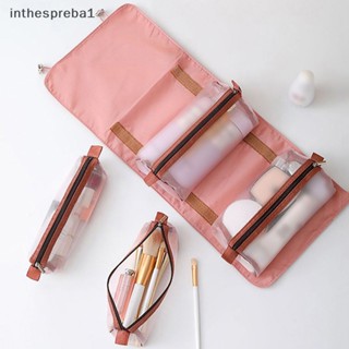 Inthespreba1^^ 4 ชิ้นใน 1 กระเป๋าเครื่องสําอาง เดินทาง สําหรับผู้หญิง ซิป ตาข่าย กระเป๋าเครื่องสําอาง แยกส่วนได้ สุภาพสตรี กระเป๋าไนลอน พับได้ เชือก แต่งหน้า กระเป๋า * ใหม่