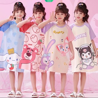 Sanrio Hello Kitty Cinnamoroll Kuromi ชุดนอนเด็ก ฤดูร้อน Kawaii อะนิเมะ ชุดนอนเด็กผู้หญิง สบาย ระบายอากาศ ชุดนอนลําลอง ใส่ในบ้าน