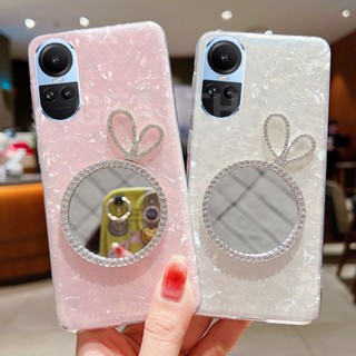 ใหม่ เคสโทรศัพท์มือถือนิ่ม ลายกระต่ายน่ารัก แต่งกลิตเตอร์ วิบวับ หรูหรา พร้อมกระจกแต่งหน้า สําหรับ OPPO Reno 10 Pro Reno10 Pro+ 5G 2023 Reno10Pro Plus