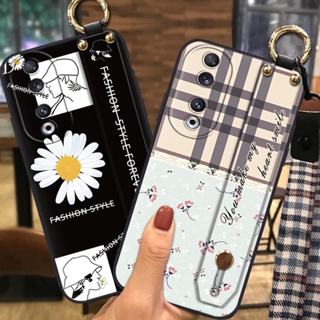 Dirt-resistant Wrist Strap Phone Case For Honor90 Simple Soft Lanyard TPU classic protective Small daisies cartoon silicone