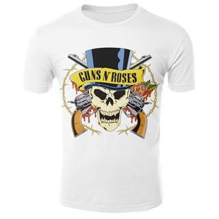 [S-5XL]Gun rose 3D printing T-shirt skull series hip hop punk rock men and women T-shirt pure white short_03