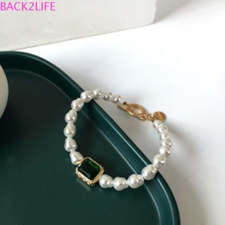 Back2life สร้อยคอ สีเขียว สร้อยคอแฟชั่น เกาหลี เล็ก สด หญิง หวาน สี่เหลี่ยม มุก สร้อยข้อมือ