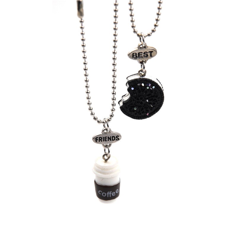 V1N 2 ชิ้นตลกออกแบบอาหารคุกกี้และกาแฟจี้สร้อยคอเพื่อนที่ดีที่สุด HY2307