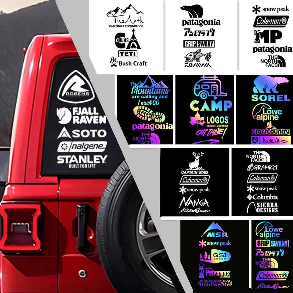 สติกเกอร์รถ Camping Outdoors ผจญภัยไวนิลสติกเกอร์ CAMP Lowe ALPINE ข้ามประเทศ SOREL Camper Van SUV กระจกหน้าต่างกล่องเก็บอัตโนมัติ Decal ตกแต่งรถจักรยานยนต์