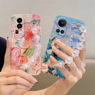 ใหม่ เคสโทรศัพท์มือถือนิ่ม ลายภาพวาดสีน้ํามัน รูปดอกไม้ ประดับพลอยเทียม พร้อมสายคล้องมือ สําหรับ OPPO Reno10 Pro+ Plus 5G Reno 10 Reno10Pro+ OPPO A78 NFC 4G 2023ntage