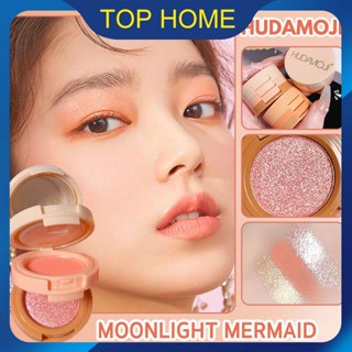 HUDAMOJI Orange Powder Blush 3-in-1 Highlighter &amp; Contouring &amp; Blush All-in-one Palette Brightening Skin Retouching Makeup Palette ความอิ่มตัวสูงง่ายต่อการแต่งสี Top1Store