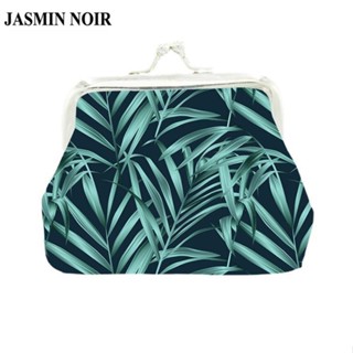 Jasmin NOIR กระเป๋าสตางค์ ใบสั้น หนัง PU พิมพ์ลายใบไม้ มีซิป แฟชั่นสําหรับผู้หญิง