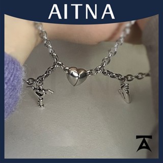 Aitna สร้อยข้อมือแม่เหล็ก สเตนเลส จี้รูปหัวใจ ดึงดูดใจคู่รัก เครื่องประดับ ของขวัญ 2 ชิ้น/ชุด