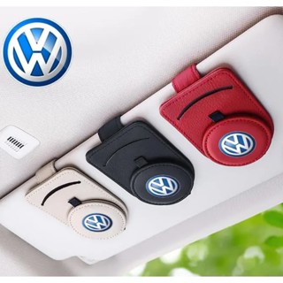 Volkswagen LOGO car sun visor leather material glasses clip CC Arteon Variant Touareg FOX AMEO POLO ID.3 JETTA GOLF PASSAT TAIGO TIGUAN Scirocco Caravelle interior modified sunglasses business card storage multifunctional round bracket