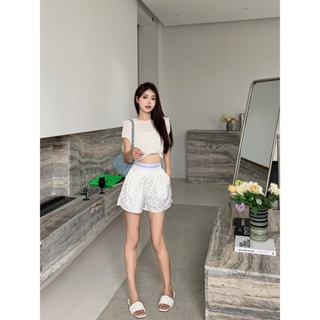 7PFM Alexander Wang @ 23 spring and summer new double waist head stitching fake two-piece weight high waist casual personality all-match acetic acid shorts