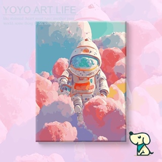 Yy ภาพวาดสีน้ํามัน รูปการ์ตูนนักบินอวกาศ แฮนด์เมด ขนาด 40x50 ซม. สําหรับตกแต่งบ้าน MO100