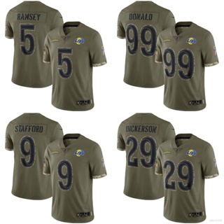 Qy เสื้อยืดลําลอง แขนสั้น คอกลม พิมพ์ลาย NFL Los Angeles Rams Jersey Dickerson Stafford Donald Ramsey Salute To Service พลัสไซซ์ 2022