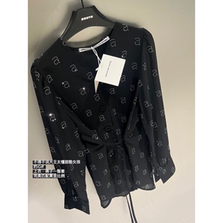 8EO7 Alexander Wang @ 23 spring and summer New socialite style hot diamond logo chiffon long sleeve top elastic waist shorts suit