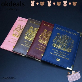Okdeals 2 ชิ้น ปกหนังสือเดินทาง ผู้หญิง ผู้ชาย อังกฤษ อังกฤษ ที่ใส่บัตร กระเป๋าสตางค์ หนัง Pu
