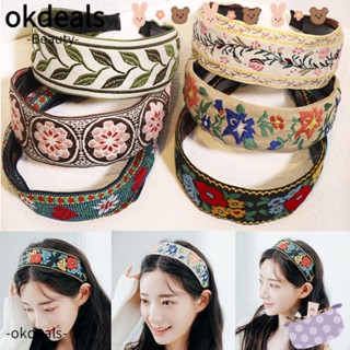 OKDEALS ที่คาดผม ลายดอกไม้ สไตล์โบฮีเมียน สําหรับผู้หญิง