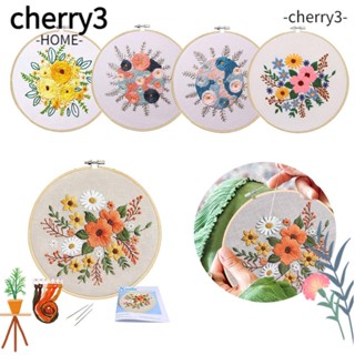 CHERRY3 ชุดปักครอสสติตช์ ปักครอสสติตช์ รูปห่วงไม้ไผ่ ดอกไม้ สําหรับตกแต่งผนัง DIY