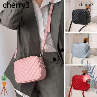 Cherry3 กระเป๋าถือ กระเป๋าสะพายไหล่ หนัง PU สีพื้น สําหรับสตรี