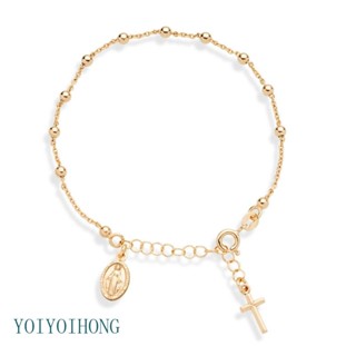 Yoi สร้อยข้อมือ จี้ไม้กางเขน ประดับลูกปัดโลหะ สไตล์คาทอลิก โรซารี่ เครื่องประดับ สําหรับศาสนาคริสต์