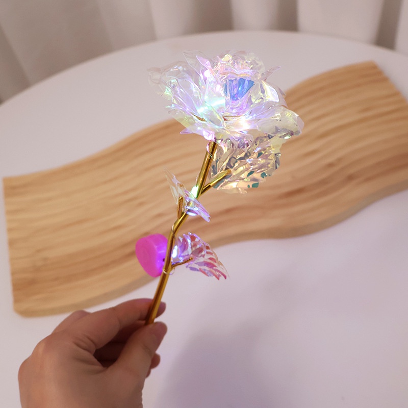 ดอกกุหลาบประดิษฐ์ ฟอยล์คริสตัล สีทอง 24K พร้อมไฟ Led หลากสี สําหรับตกแต่งบ้าน วันวาเลนไทน์ - รูปที่ 6