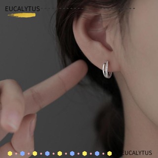 Eutus ใหม่ ต่างหูสตั๊ด ประดับเพชร คริสตัล เพทาย สองชั้น สีเงิน คุณภาพสูง สําหรับผู้หญิง 2 ชิ้น