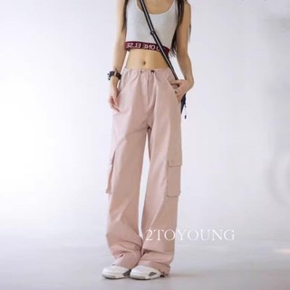 2TOYOUNG  กางเกงขายาว คาร์โก้ กางเกง เชือกอเมริกันคลาสิค Cargo pants 2023 NEW 072550 พิเศษ สวยงาม Chic Unique A90M073 36Z230909