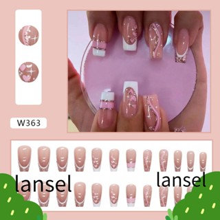 Lansel เล็บปลอม เล็บมือ กดบนเล็บ ฝรั่งเศส DIY บัลเล่ต์ 24 ชิ้น