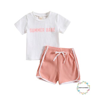 Babyclothes- ชุดเสื้อยืดคอกลม แขนสั้น พิมพ์ลายตัวอักษร กางเกงขาสั้น เอวยางยืด แฟชั่นฤดูร้อน สําหรับเด็กผู้หญิง