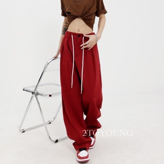 2TOYOUNG  กางเกงขายาว คาร์โก้ กางเกง เชือกอเมริกันคลาสิค Cargo pants 2023 NEW 072913 fashion ทันสมัย Korean Style สวยงาม A20M06S 36Z230909