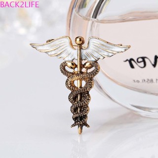 Back2life เข็มกลัด Pins หรูหราวินเทจ Caduceus งูก้านตราปีกนางฟ้าเครื่องประดับ