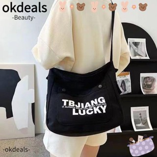 Okdeals ไนลอน ​กระเป๋าสะพายไหล่ลําลอง ทรงโท้ท ขนาดใหญ่ จุของได้เยอะ สีขาว สีดํา สําหรับสตรี