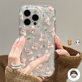 เคสโทรศัพท์มือถือแบบนิ่ม TPU ใส กันกระแทก ลายการ์ตูนกระต่ายชานมน่ารัก สําหรับ iPhone 11 12 13 14 Pro Max