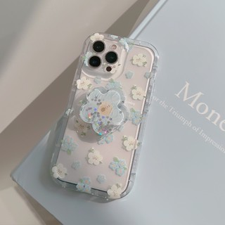 Yiki|เคสโทรศัพท์มือถือแบบนิ่ม TPU ลายดอกไม้สีฟ้า ขาว พร้อมที่ตั้งวาง สําหรับ OPPO Find X6 Pro X6 X5 Pro X5 Lite X5 X3 Pro X3 F21S F21 Pro F19 F17 Pro F12 F11 Pro F11 F9 Pro
