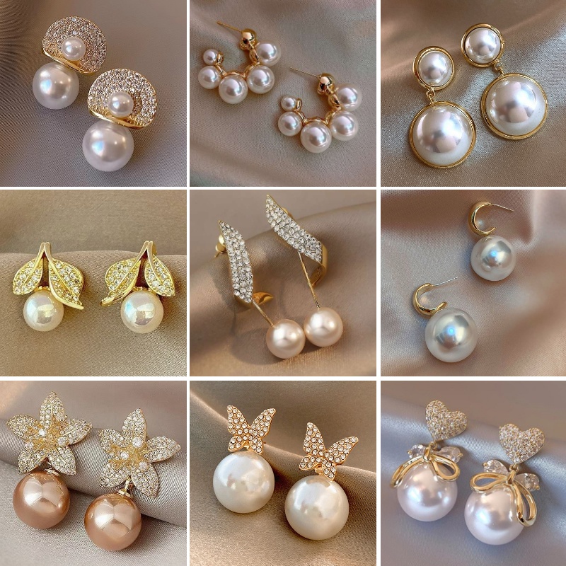 แฟชั่นเกาหลีมุกหูกระดุมโลหะห้อยห่วงต่างหูผิดปกติต่างหูเครื่องประดับของขวัญสําหรั