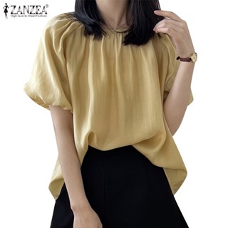Zanzea เสื้อท็อปส์ คอกลม แขนสั้น ทรงหลวม สีพื้น แฟชั่นเกาหลี สําหรับผู้หญิง