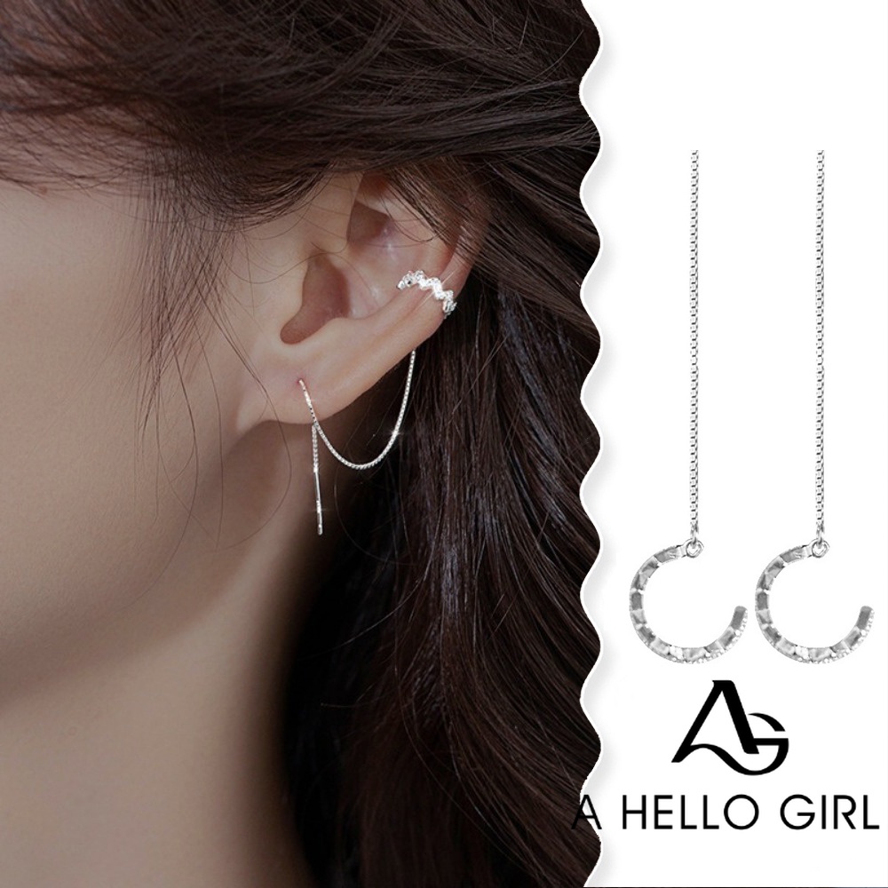 A HELLO GIRL ต่างหูเงิน ทรงโค้งครึ่งวงกลม พร้อมโซ่ เครื่องประดับ สําหรับผู้หญิง