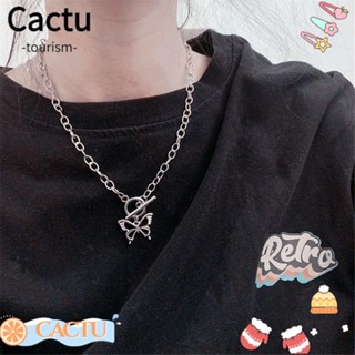 Cactu สร้อยคอโซ่ จี้ผีเสื้อ โกธิค ร็อค สเตนเลส โบโฮ เครื่องประดับบอล โซ่