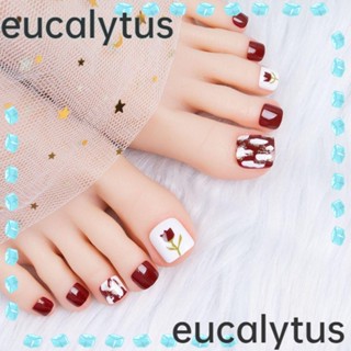 Eucalytus1 เล็บปลอม เล็บเท้าสั้น สีแดง กุหลาบ เล็บเท้าแฟชั่น สี่เหลี่ยม ฝรั่งเศส เต็มเล็บเท้า สําหรับผู้หญิง เด็กผู้หญิง