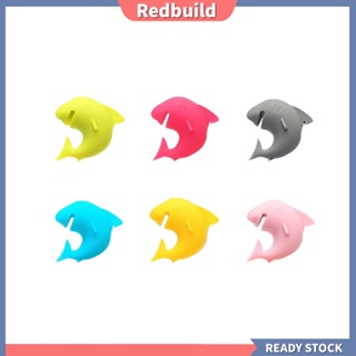 Redbuild|  ป้ายแท็กซิลิโคน ลายฉลามน่ารัก สําหรับติดแก้วไวน์ แก้วเครื่องดื่ม ค็อกเทล ปาร์ตี้ 6 ชิ้น