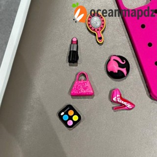 Oceanmapdz จี้รูปตัวอักษรตลก Y2k สีชมพู ลอกออกได้ สําหรับตกแต่งรองเท้าชายหาด ตุ๊กตาบาร์บี้ DIY 5 6 9 ชิ้น ต่อชุด