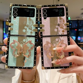 สําหรับ Samsung Galaxy Z Flip 3 Flip 4 เคสแฟชั่น หรูหรา ผีเสื้อใหญ่ ฝาครอบเต็มรูปแบบ ป้องกันการหล่น สี่เหลี่ยม เคสป้องกัน