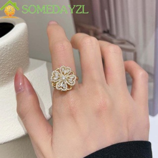 Somedayzl แหวนเพทาย หมุนได้ สีทอง หรูหรา สีเงิน เครื่องประดับ สําหรับผู้หญิง เพื่อน ปาร์ตี้