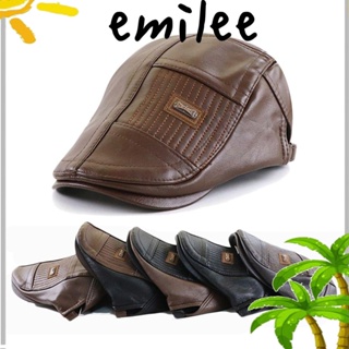 EMILEE หมวกเบเร่ต์ หนัง PU ผ้ากํามะหยี่ กันแดด ให้ความอบอุ่น แฟชั่นสําหรับผู้ชาย