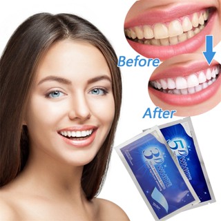 แผ่นฟอกฟันขาว 5D White teeth whitening แผ่นแปะฟันขาว 1ซอง ช่วยให้ฟันขาว ลดคราบเหลือง