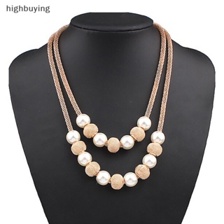 [highbuying] สร้อยคอโซ่ ตาข่าย สองชั้น ประดับมุกเทียม ทรงกลม หรูหรา เครื่องประดับแฟชั่น ปาร์ตี้ ของขวัญ สําหรับผู้หญิง สินค้าใหม่