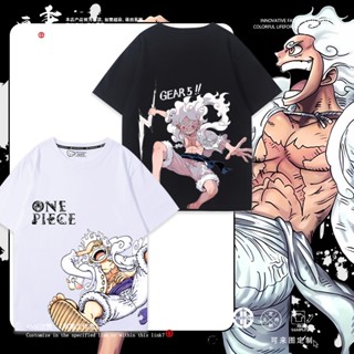 One Piece Lufly พิมพ์เสื้อยืดการ์ตูนอะนิเมะ Perimeter Nika รูปแบบห้าเกียร์นักเรียนญี่ปุ่นแขนสั้นผ้าฝ้าย