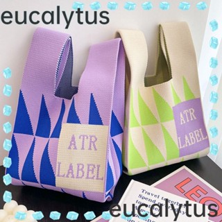 Eucalytus1 กระเป๋าถือ กระเป๋าสะพายไหล่ กระเป๋าช้อปปิ้ง ผ้าถัก ใช้ซ้ําได้