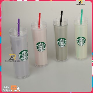 พร้อมส่ง Starbucks Tumbler Color Changing Confetti Reusable Plastic Transparent With Lid And Straw Cold Cup 473ml/16oz excellent_th