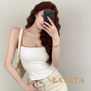 Latata- เสื้อสายเดี่ยว สายสปาเก็ตตี้ แขนกุด สีตัดกัน ทรงสลิมฟิต แฟชั่นฤดูร้อน สําหรับผู้หญิง