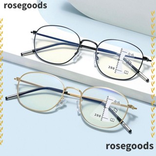 Rosegoods1 แว่นตาอ่านหนังสือ โลหะ ทรงกลม ป้องกันแสงสีฟ้า ป้องกันสายตาไกล สไตล์วินเทจ สําหรับผู้ชาย และผู้หญิง